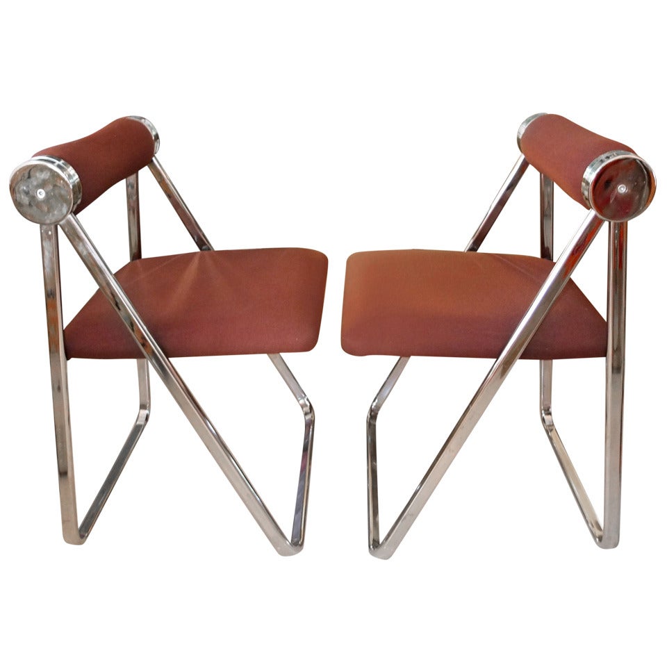 Pair of 1970s Folding Chrome Chairs Attributed to Giancarlo Piretti