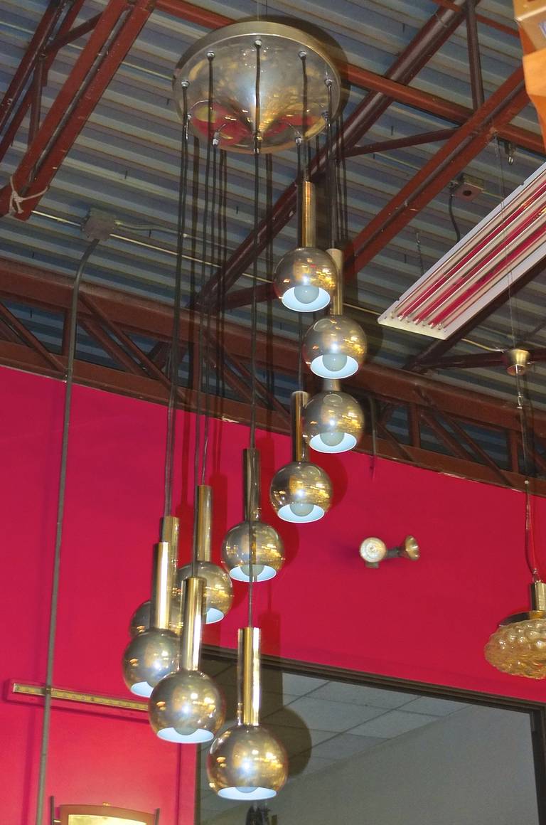 Space Age Ten Chrome Balls Cascading Spiral Chandelier For Sale