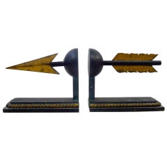 French Mid-Century Modernist Flèches Bookends, Blackened Iron, 1950s