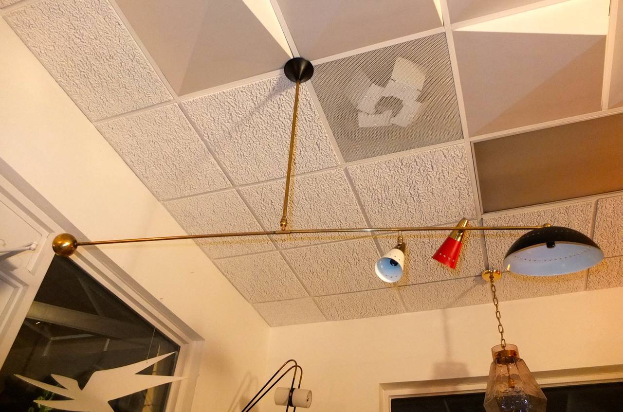 Brass 1960's Italian Counterbalance Ceiling Light