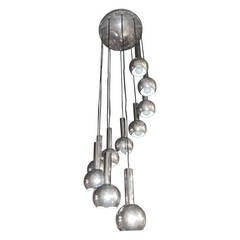 Ten Chrome Balls Cascading Spiral Chandelier