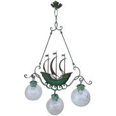 1940's Italian Iron Hanging Lamp with Sailing Ship after Gio Ponti 12