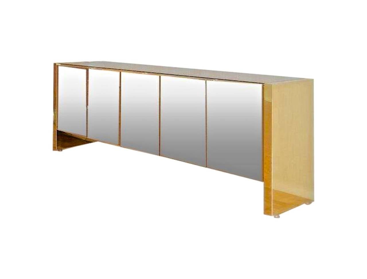 Ello Sideboard Bronze Tinted Mirror and Brass In Good Condition In Hanover, MA