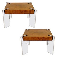 Pair of Floating Burl & Lucite Tables by Vladimir Kagan 12