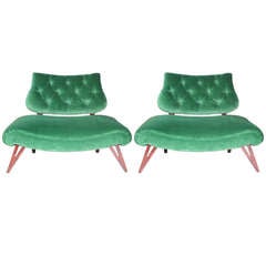 Vintage Pair of Grosfeld House Hollywood Regency Slipper Chairs