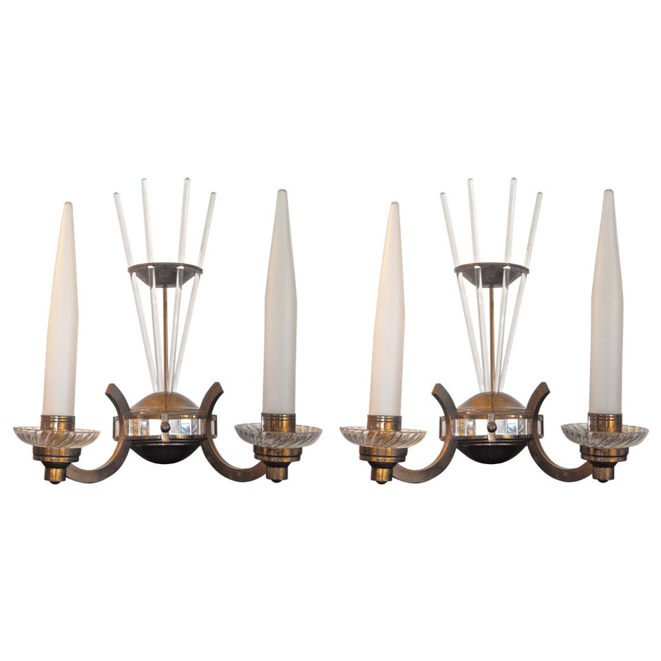 Pair of French Art Deco Sconces Attributed to Petitot