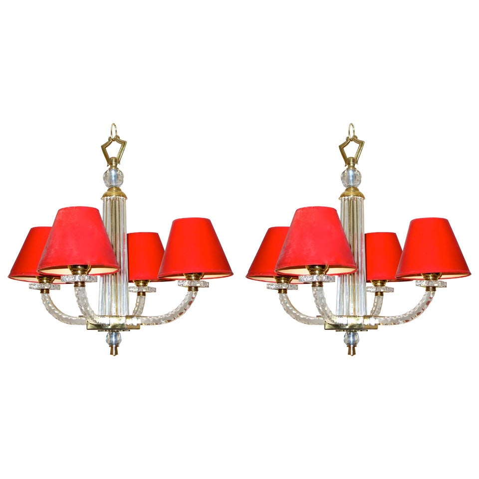 Pair of Jacques Adnet Petite Chandeliers For Sale