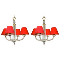 Coppia di lampadari in cristallo Jacques Adnet Petite Plexi