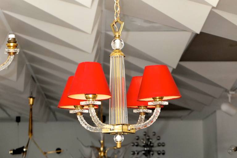 Coppia di lampadari in cristallo Jacques Adnet Petite Plexi in vendita 1