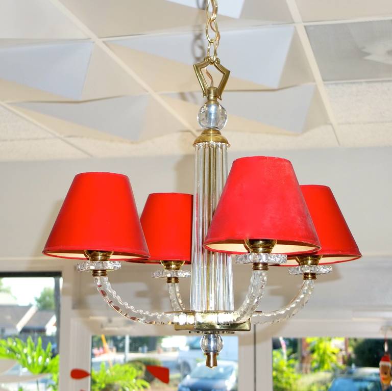 Brass Pair of Jacques Adnet Petite Chandeliers For Sale