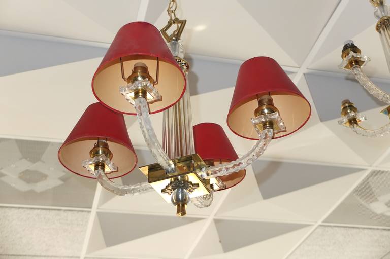 Pair of Jacques Adnet Petite Chandeliers In Excellent Condition For Sale In Hanover, MA