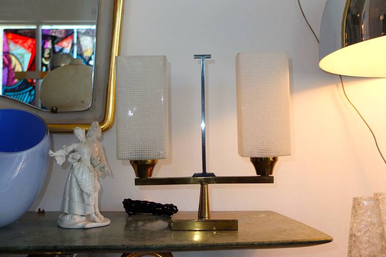 French 1950s Table Lantern in Gunmetal and Brass 3
