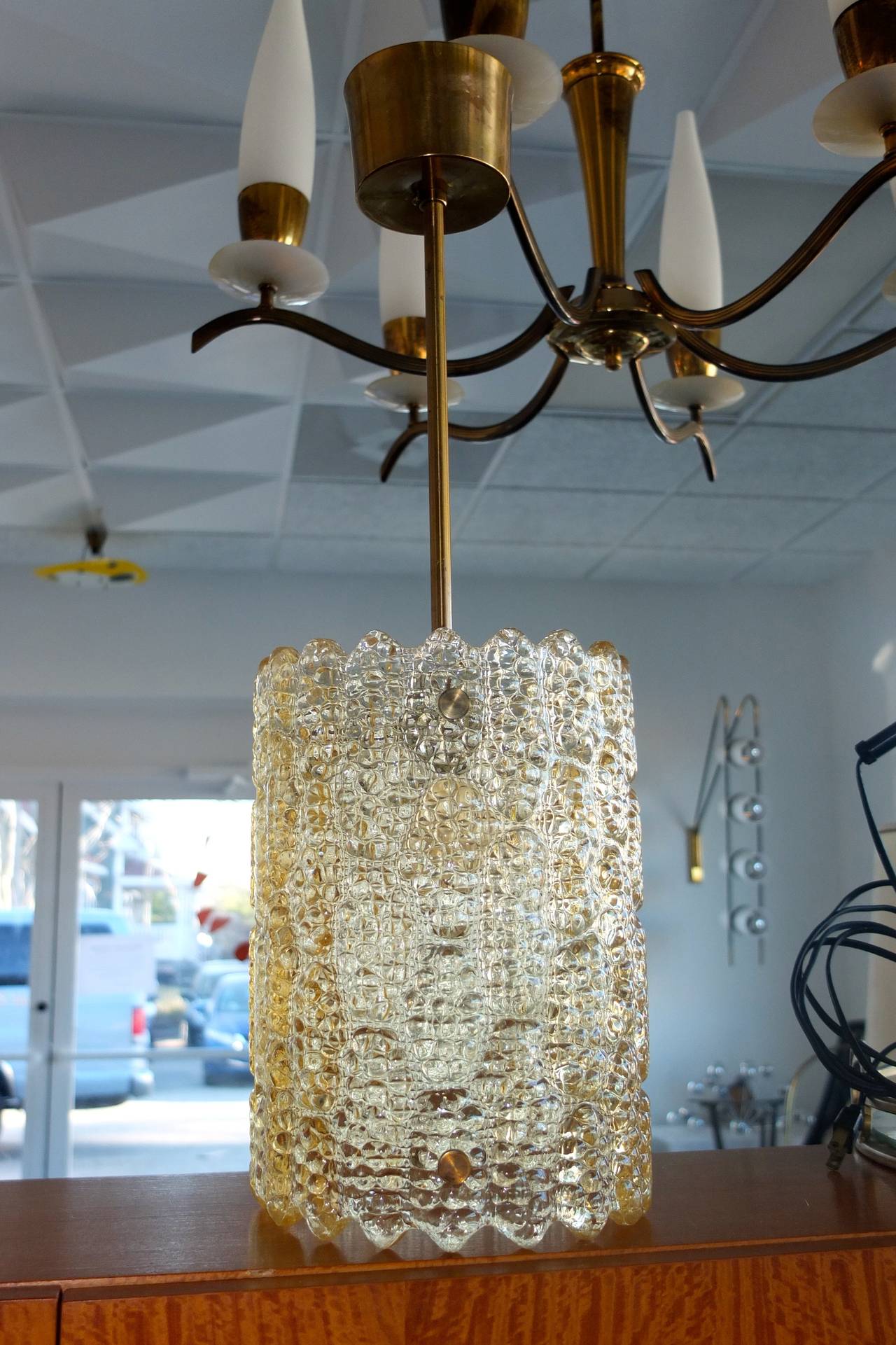 Carl Fagerlund Gold Tinted Crystal Pendant for Orrefors In Excellent Condition In Hanover, MA