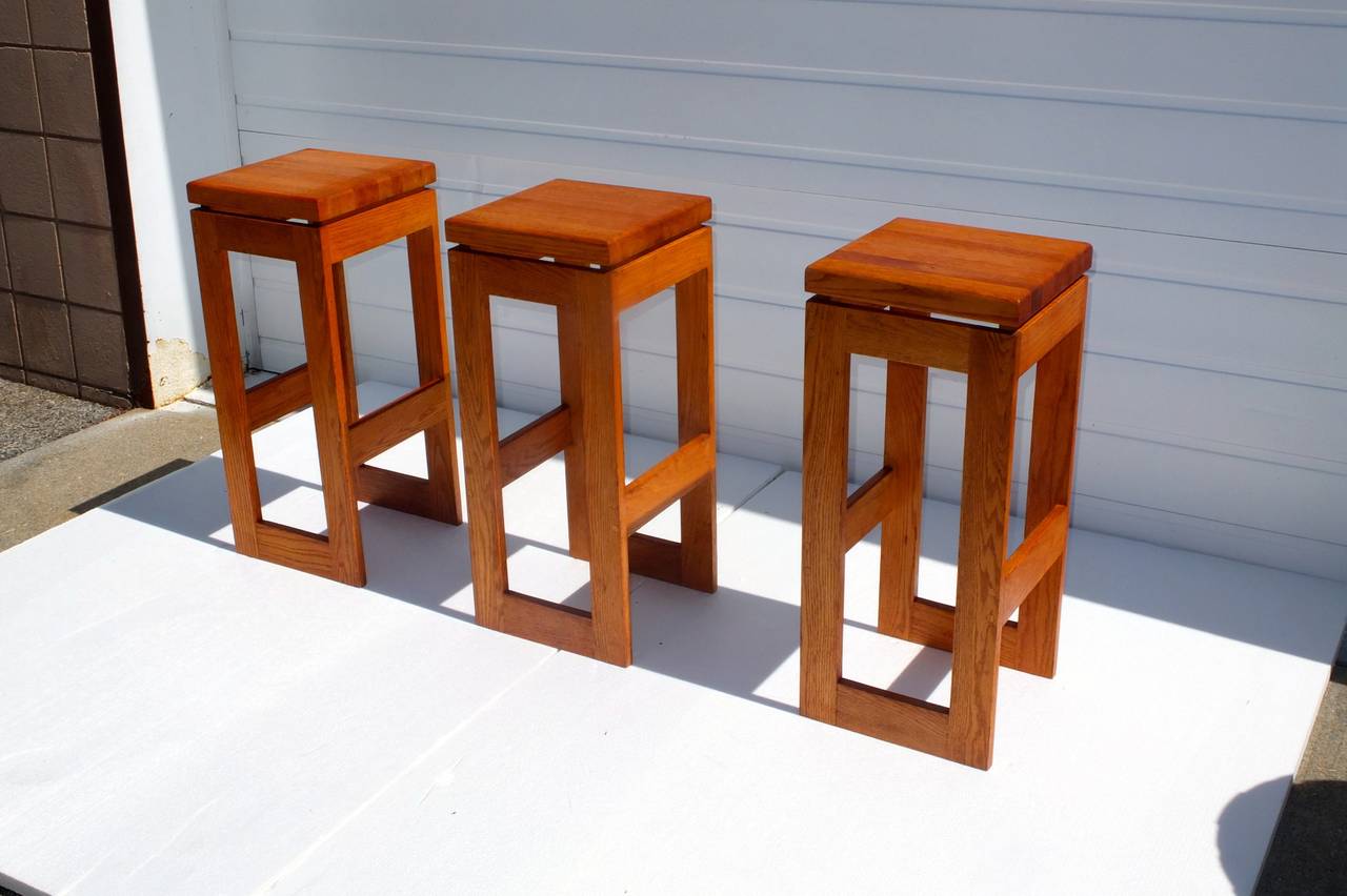 Set of 6 Butcher Block Block Bar Stools In Good Condition In Hanover, MA