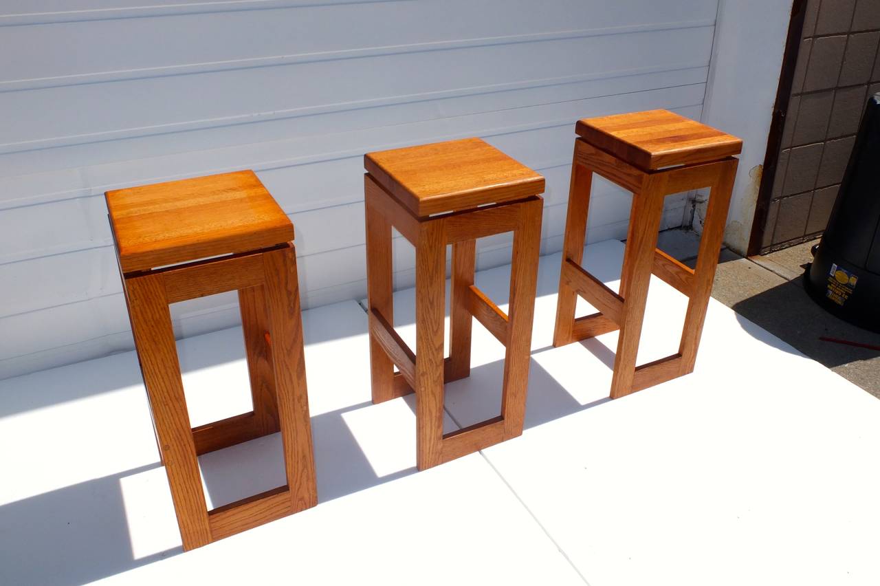 American Set of 6 Butcher Block Block Bar Stools