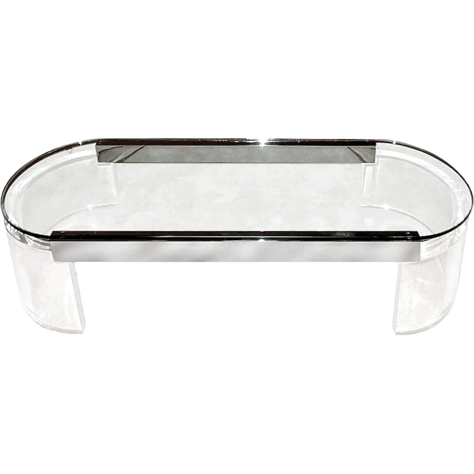 Raymond Jurado 1970's Lucite, Chrome and Glass Racetrack Cocktail Table