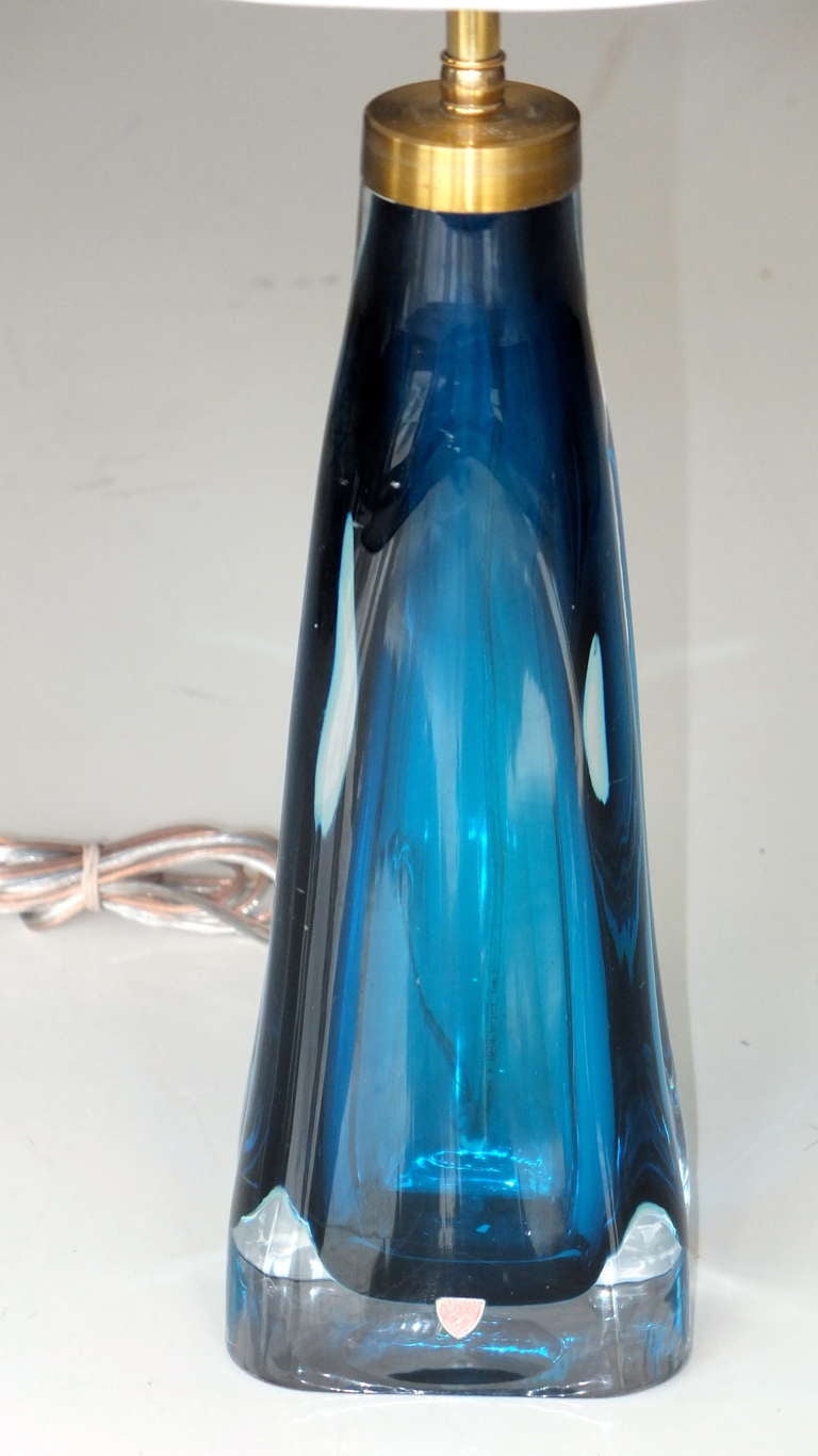 Swedish Carl Fagerlund for Orrefors Blue Glass Table Lamp