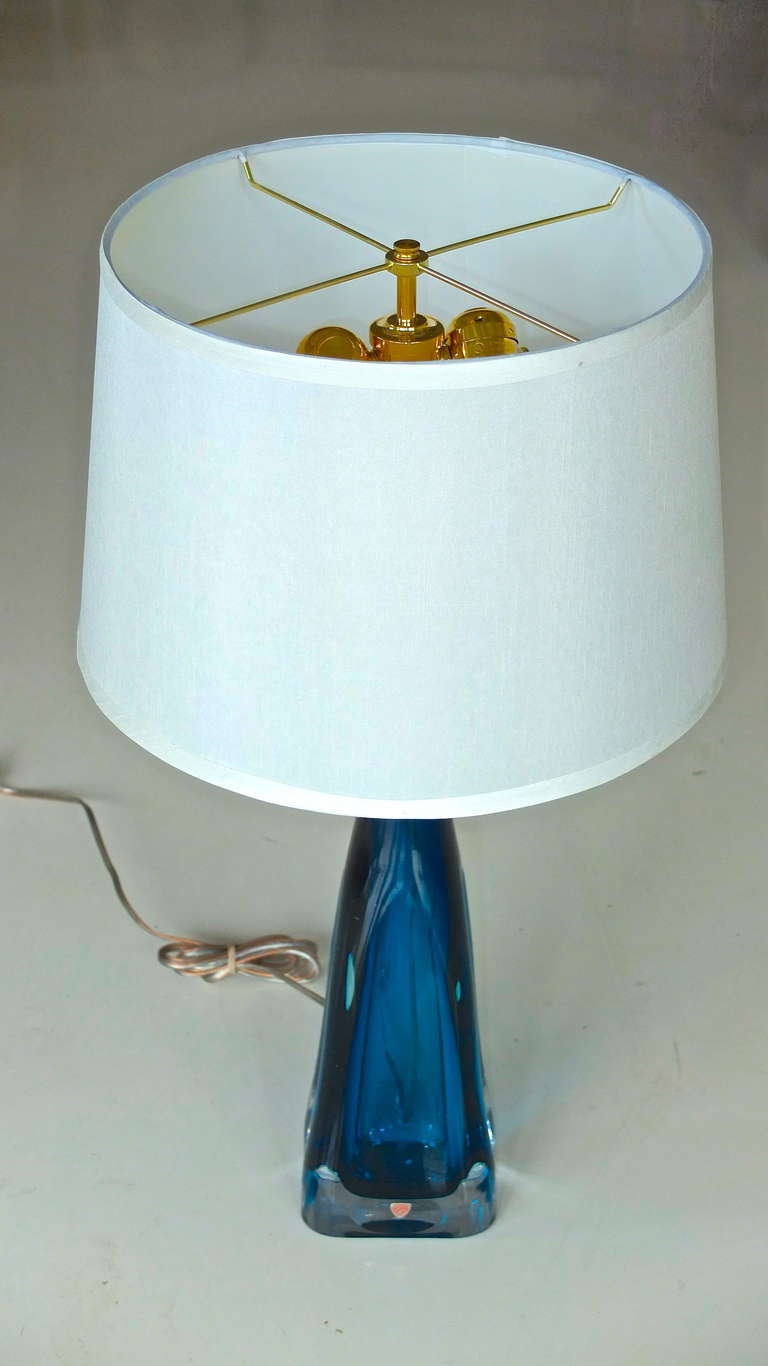 Carl Fagerlund for Orrefors Blue Glass Table Lamp In Good Condition In Hanover, MA