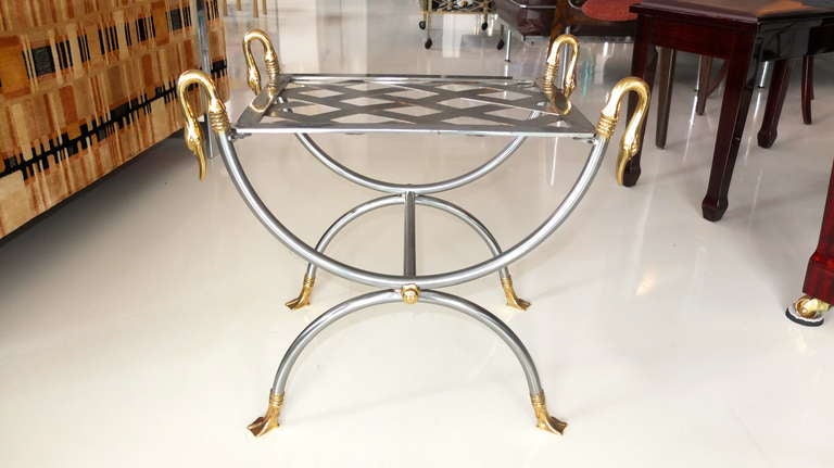 Mid-20th Century French Iron & Brass Swan Curule Stool