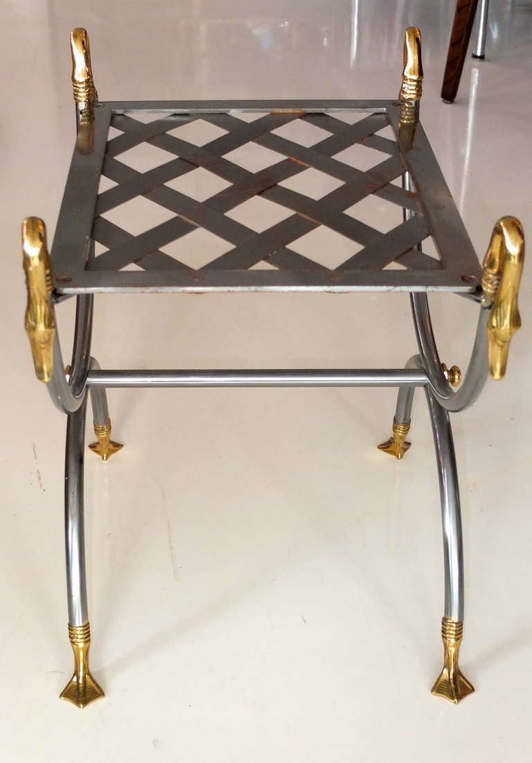 French Iron & Brass Swan Curule Stool 1