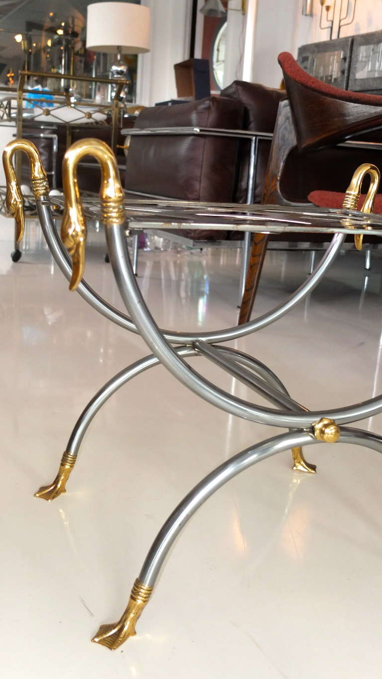 French Iron & Brass Swan Curule Stool 4