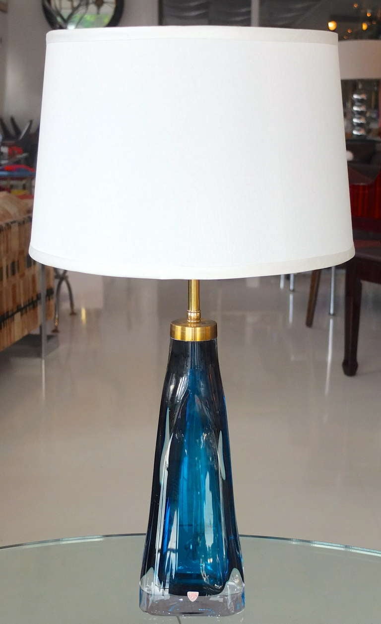 Mid-Century Modern Carl Fagerlund for Orrefors Blue Glass Table Lamp