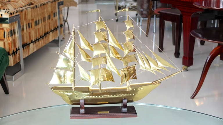 Modern Brass Scale Model Of Tall Ship 