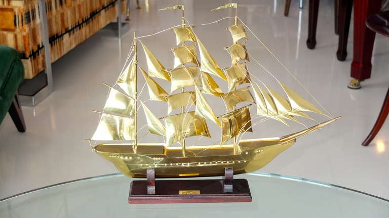 Unknown Brass Scale Model Of Tall Ship 