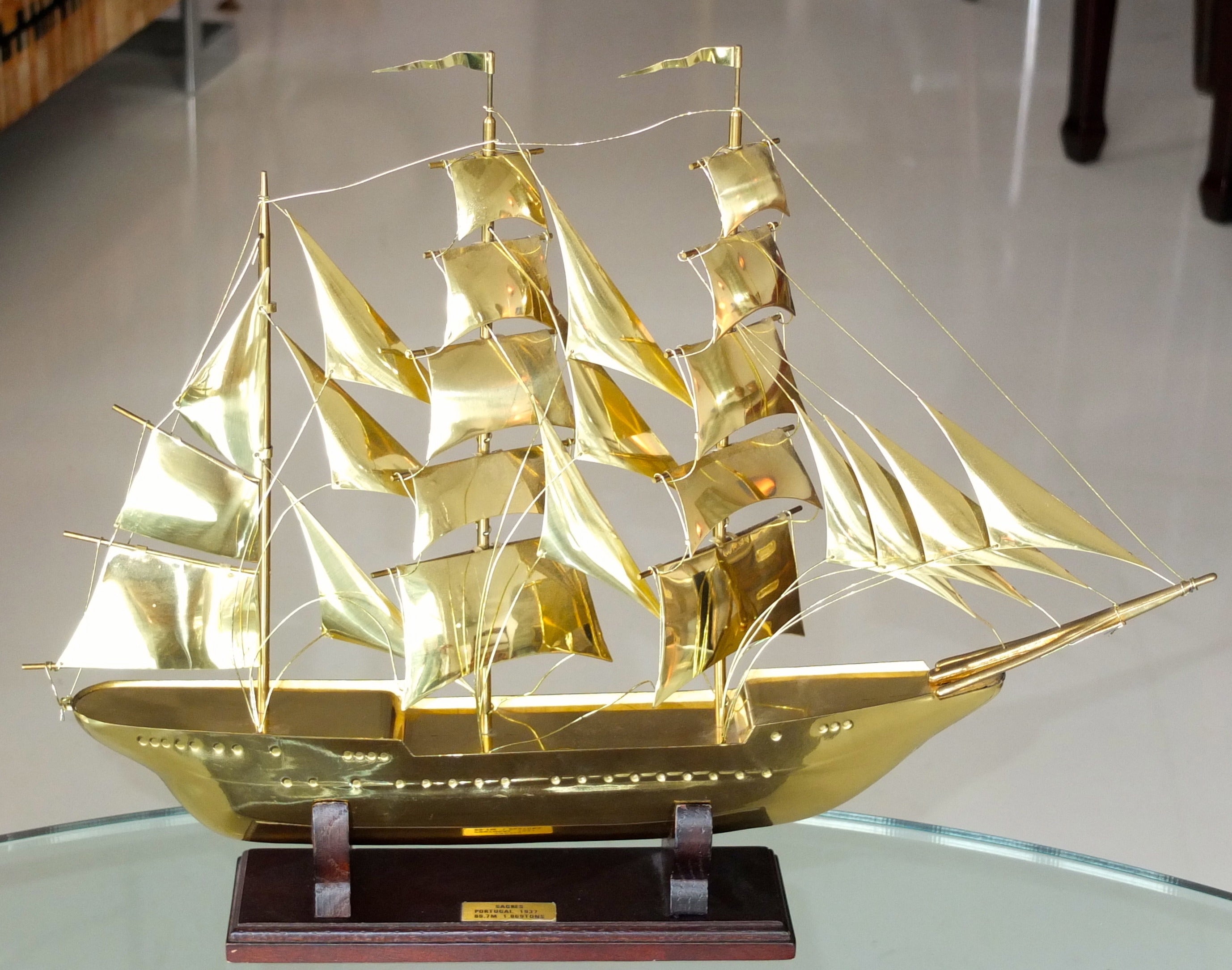 Brass Scale Model Of Tall Ship "Sagres"