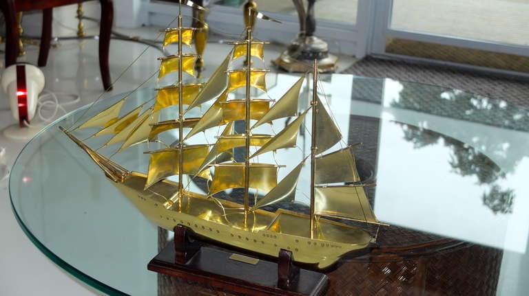 Late 20th Century Brass Scale Model Of Tall Ship 