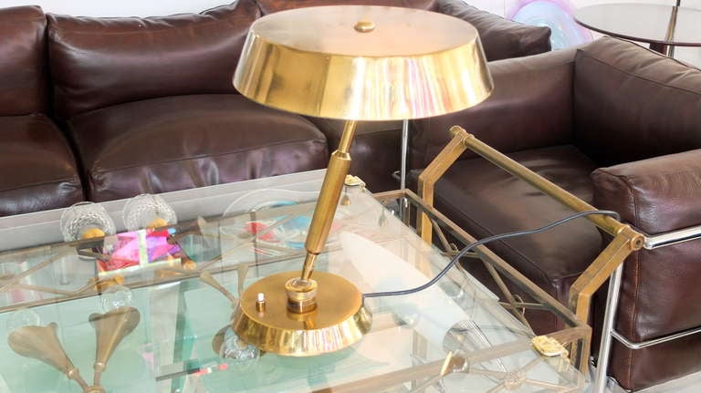 Mid-Century Modern Italian Solid Brass Rotating Ball Desk Lamp