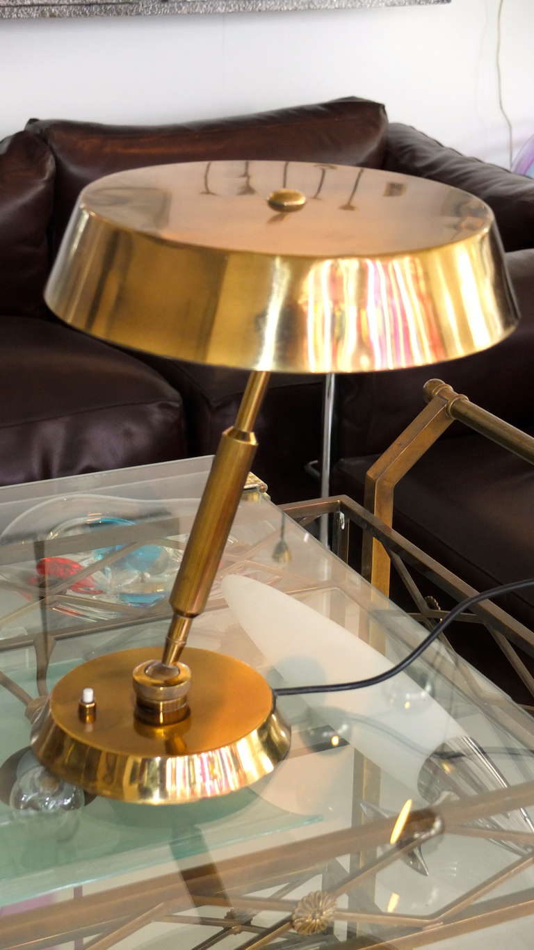 Mid-20th Century Italian Solid Brass Rotating Ball Desk Lamp