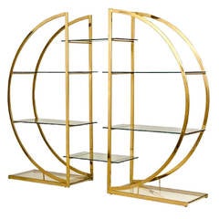 Pair of Brass Semi-Circular Etageres