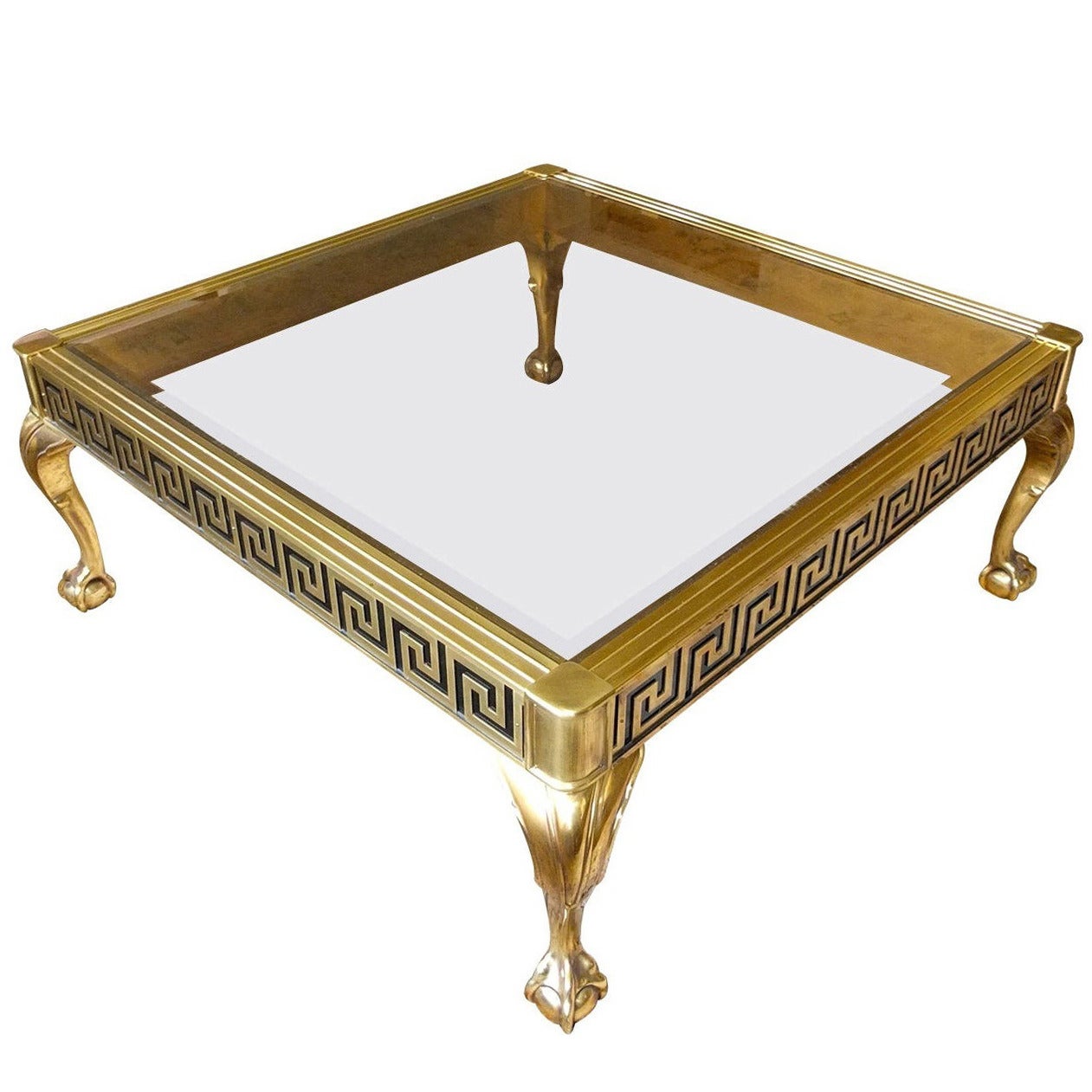 Mastercraft Brass and Glass Cocktail Table with Greek Key Meander