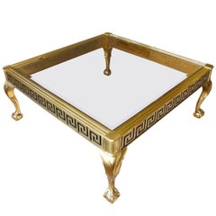 Mastercraft Brass and Glass Cocktail Table with Greek Key Meander