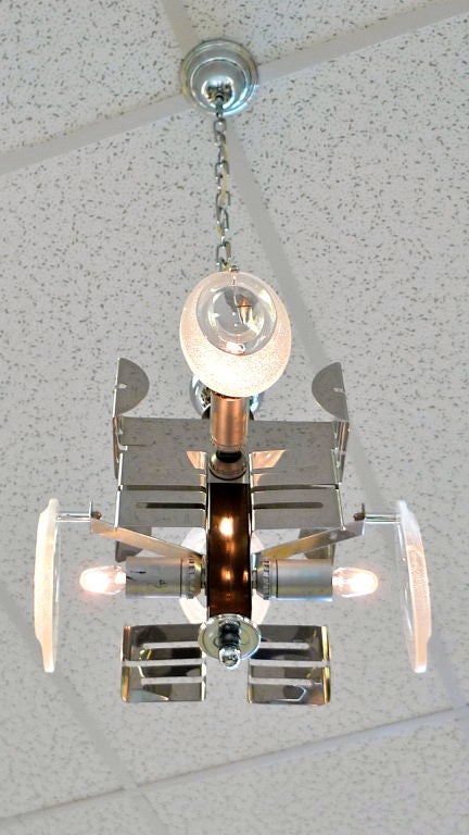 Mid-Century Modern Sciolari Chrome and Magnifying Lens Crystal Pendant For Sale