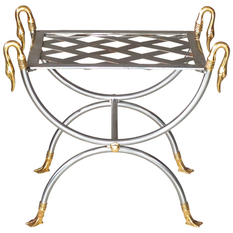 French Iron & Brass Swan Curule Stool