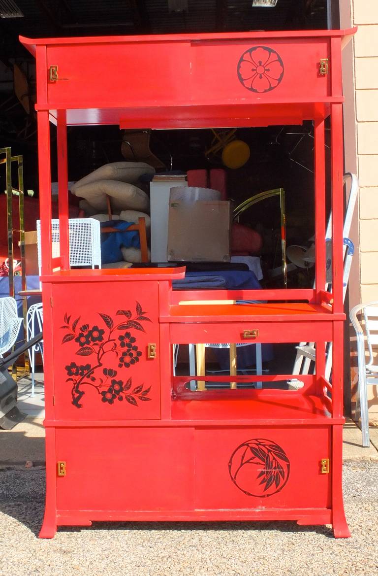Cinnabar Painted Asian Style Dry Bar Room Divider at 1stDibs