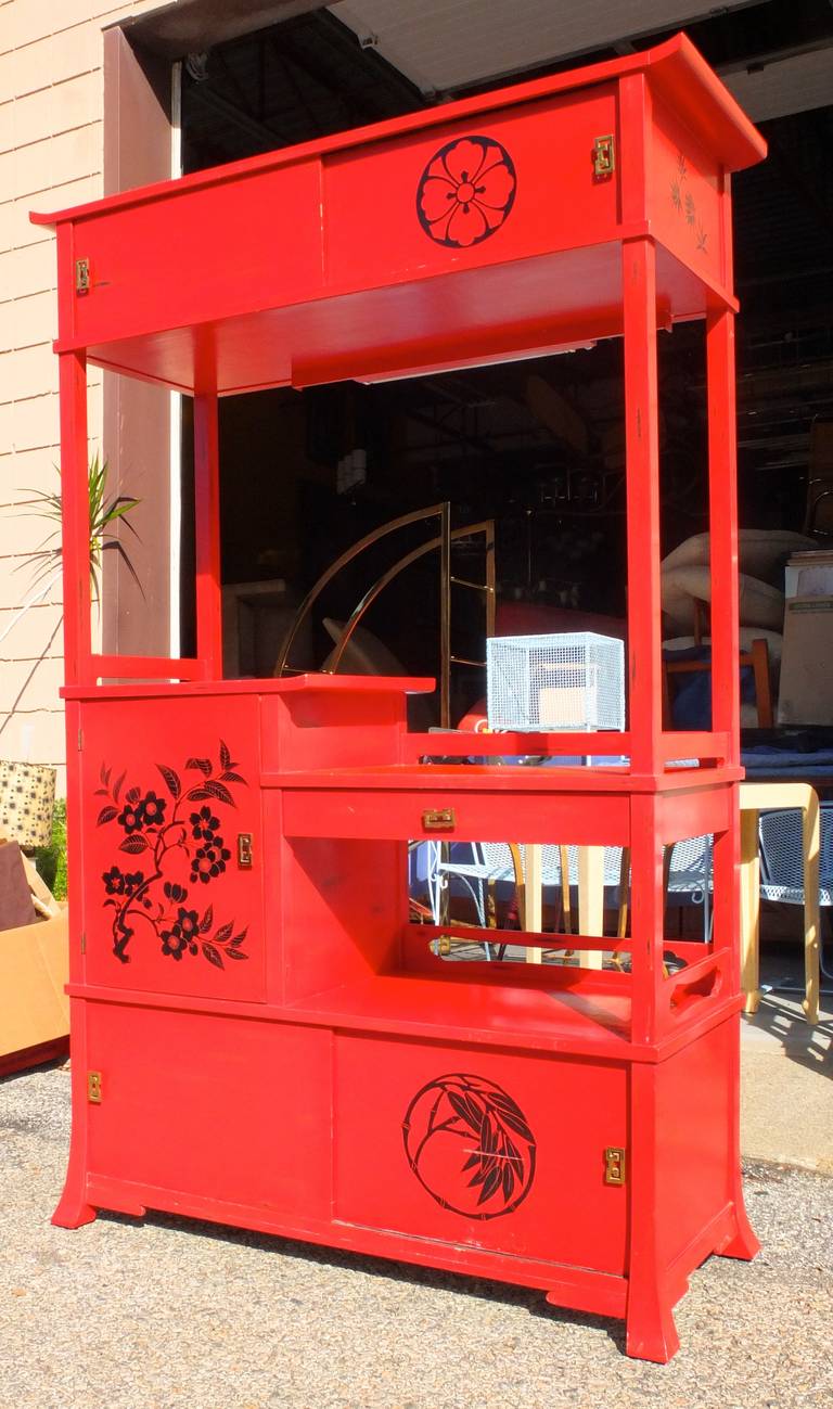 Cinnabar Painted Asian Style Dry Bar Room Divider at 1stDibs