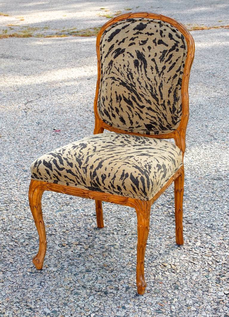 Hollywood Regency Set of 6 Palm Frond Carved Chairs in the Style of Serge Roche