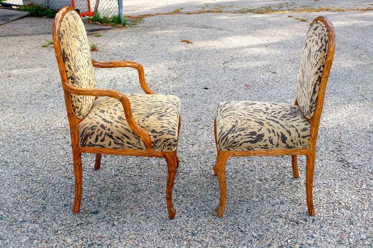 American Set of 6 Palm Frond Carved Chairs in the Style of Serge Roche