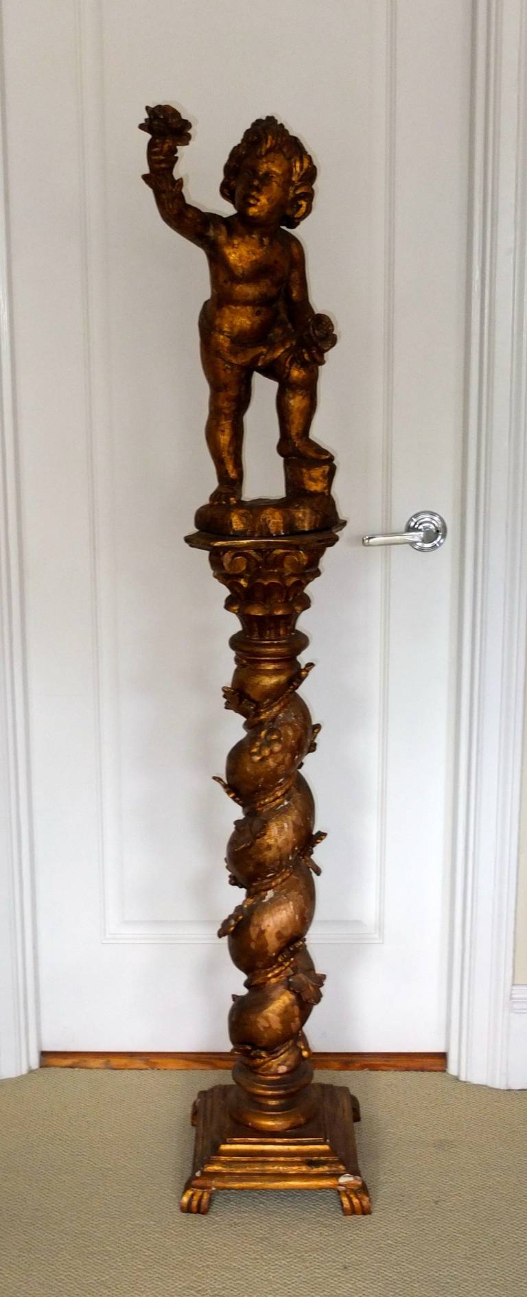 20th Century Carved Giltwood Italian Barley Twist Pedestal Column
