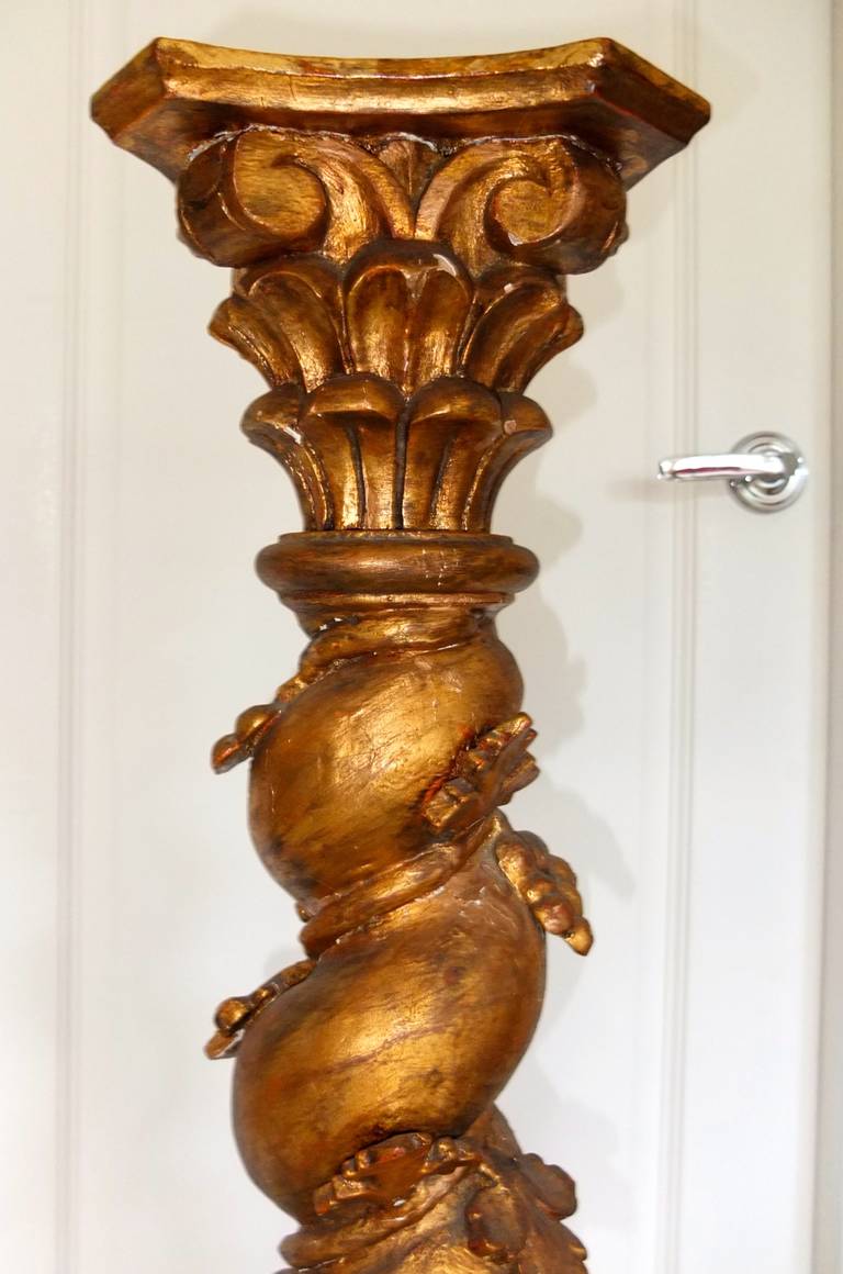 Carved Giltwood Italian Barley Twist Pedestal Column 2