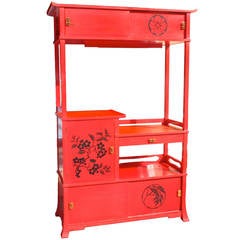 Cinnabar Painted Asian Style Dry Bar Room Divider