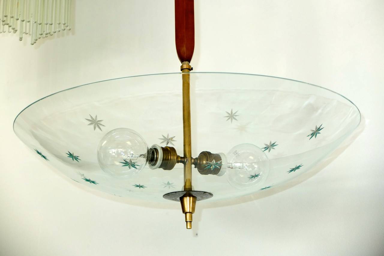Italian Star Etched Crystal Bowl Pendant 3