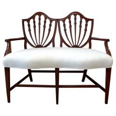 Antique Georgian Style Double Shield Back Mahogany Settee