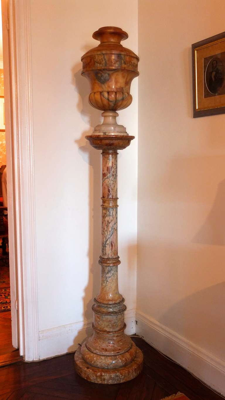 Pair of Italian Alabaster & Marble Urn Lamps In Excellent Condition In Hanover, MA
