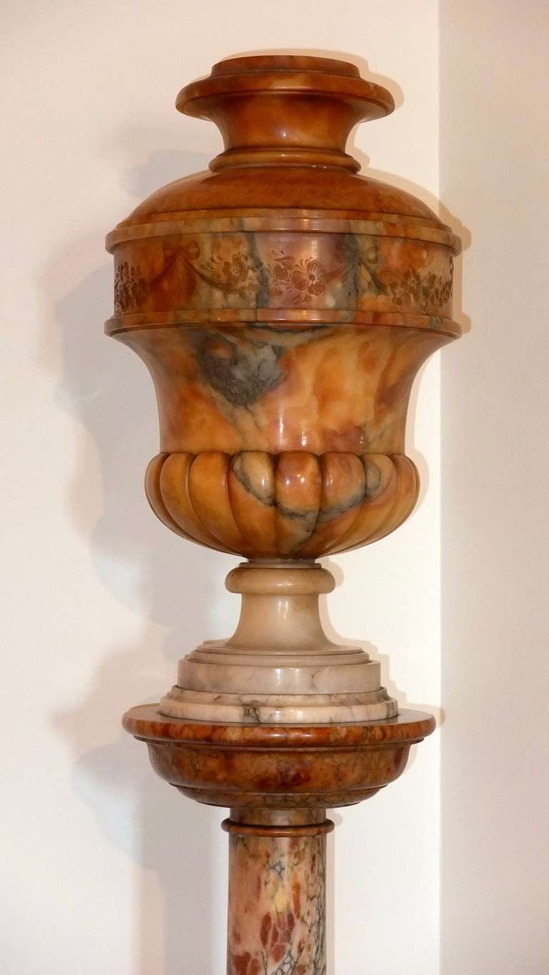 20th Century Pair of Italian Alabaster & Marble Urn Lamps