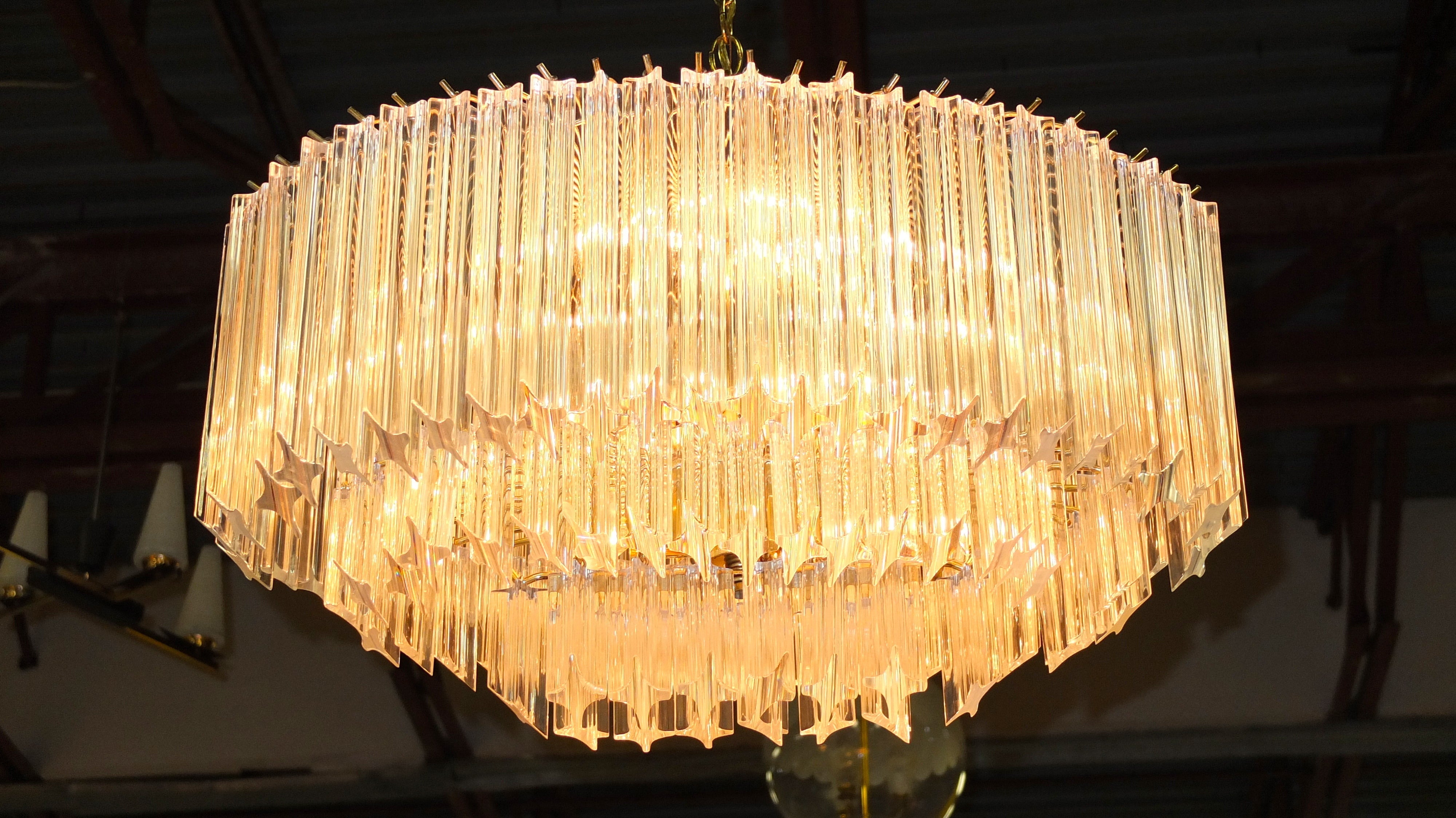 Large Oblong Venini Style Chandelier With Lucite Prism Crystals