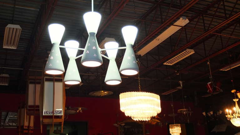 Vintage Rocket Booster Chandelier By Prescolite In Excellent Condition In Hanover, MA